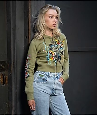 Ed Hardy Butterflies Y2K Olive Crop Zip Hoodie