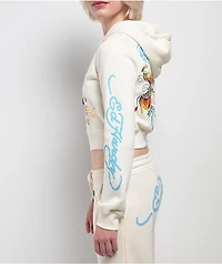 Ed Hardy Butterfly Ivory Crop Zip Hoodie