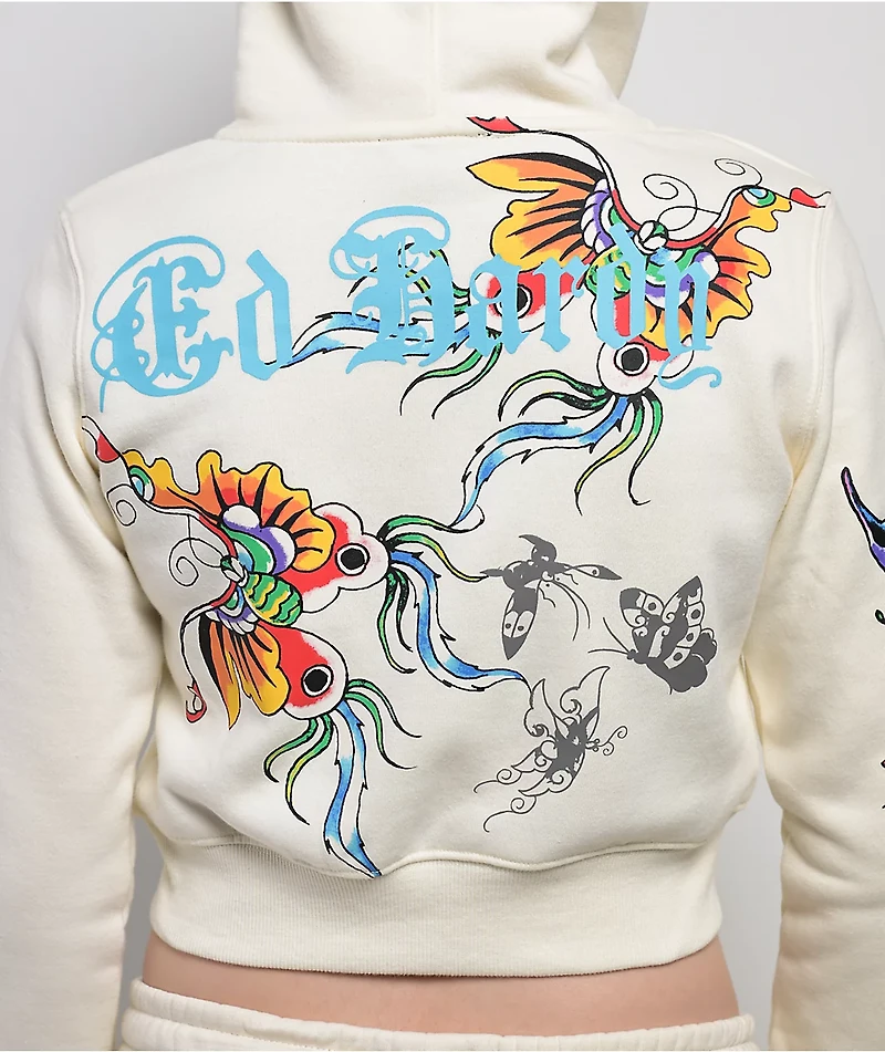 Ed Hardy Butterfly Ivory Crop Zip Hoodie