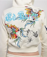 Ed Hardy Butterfly Ivory Crop Zip Hoodie