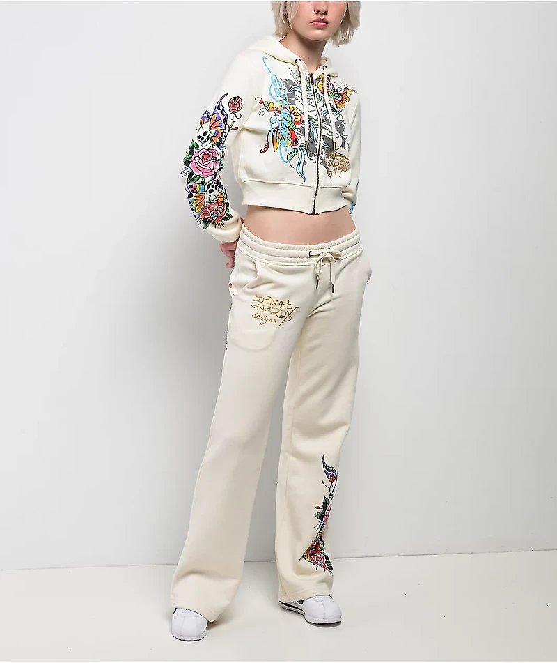 Ed Hardy Butterfly Ivory Crop Zip Hoodie