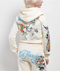 Ed Hardy Butterfly Ivory Crop Zip Hoodie