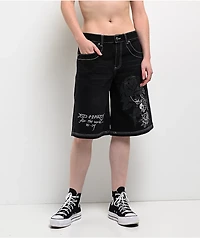 Ed Hardy Butterfly Skull Black Wash Jean Shorts
