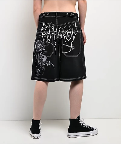 Ed Hardy Butterfly Skull Black Wash Jean Shorts