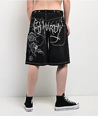Ed Hardy Butterfly Skull Black Wash Jean Shorts
