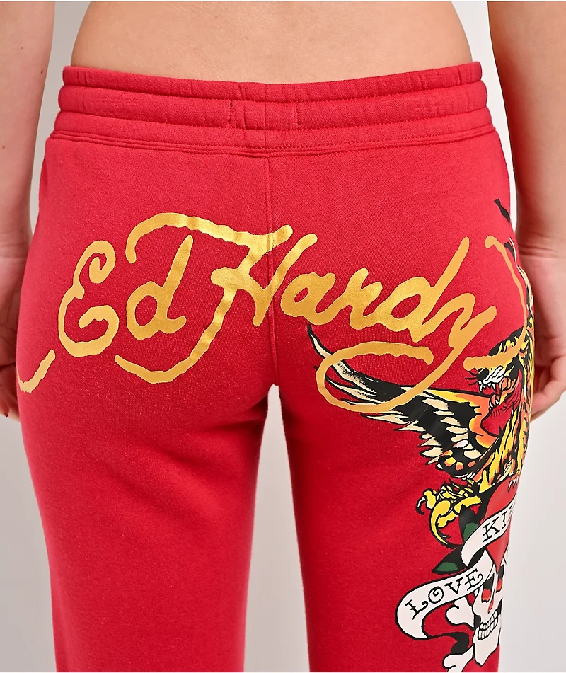 Ed Hardy Classic Y2K Red Sweatpants