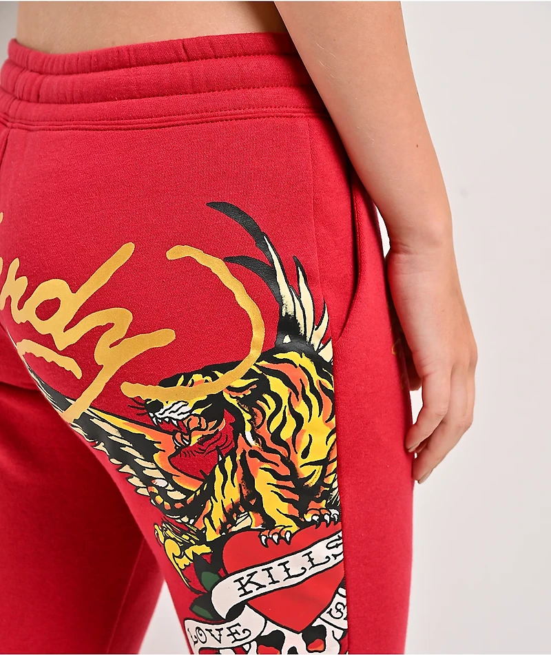 Ed Hardy Classic Y2K Red Sweatpants