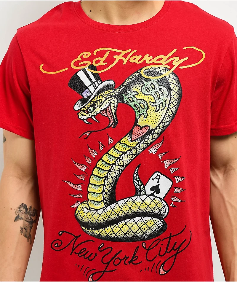 Ed Hardy Cobra Rhinestone Red T-Shirt
