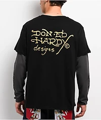 Ed Hardy Corp Dagger Black & Grey 2fer Long Sleeve T-Shirt