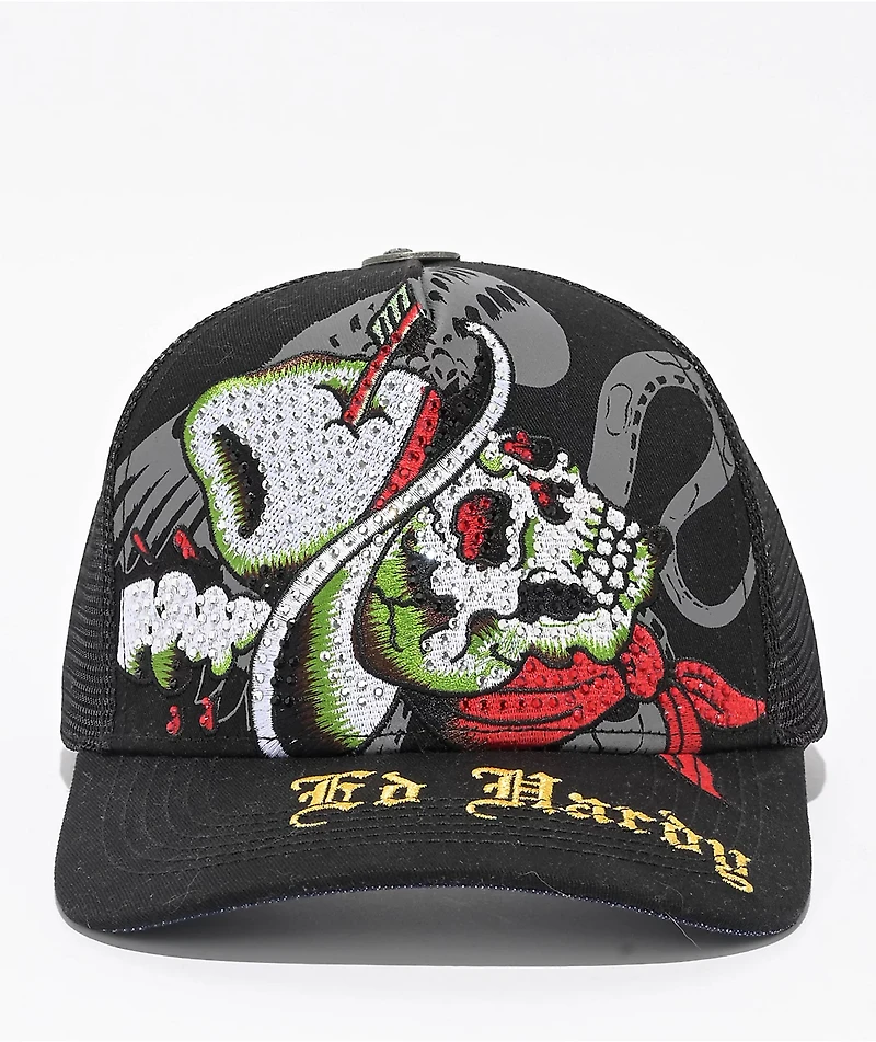 Ed Hardy Cowboy Skull Black Trucker Hat