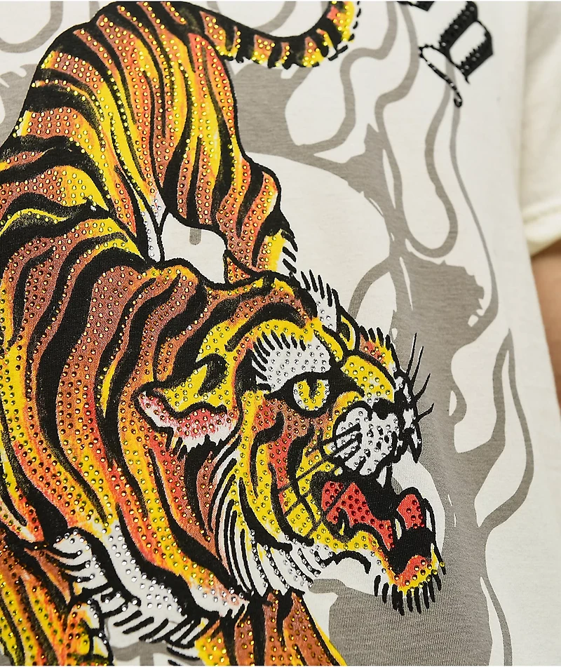 Ed Hardy Crawling Tiger Rhinestone Ivory T-Shirt