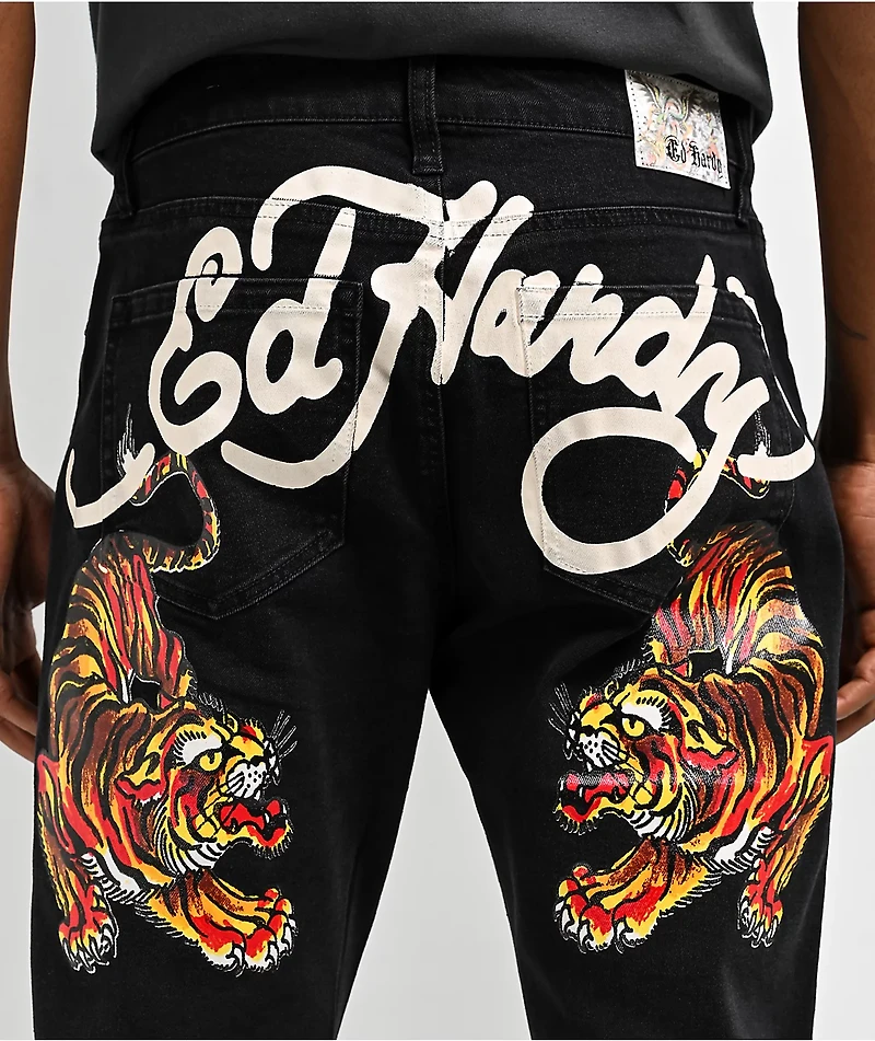 Ed Hardy Crawling Tiger Slim Taper Black Denim Jeans