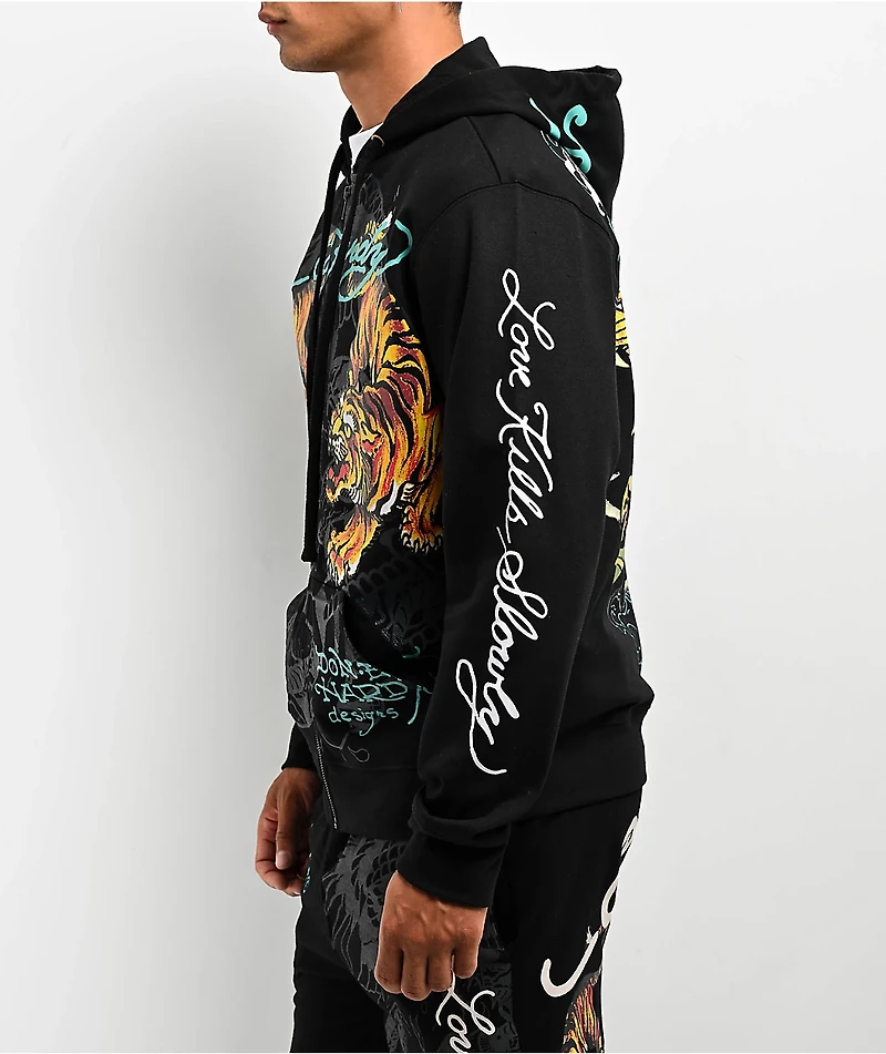 Ed Hardy Crawling Tigers Black Zip Hoodie