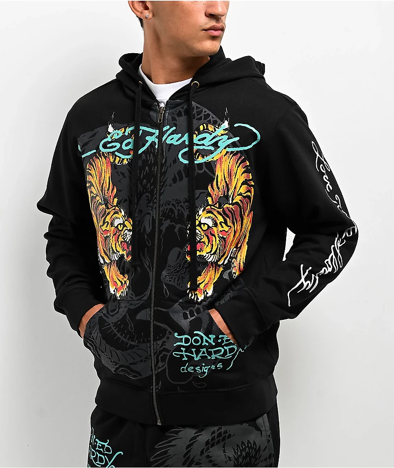 Ed Hardy Crawling Tigers Black Zip Hoodie