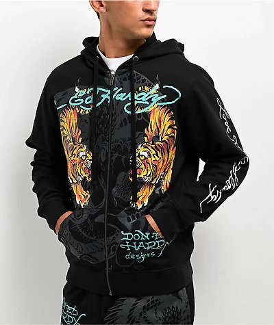 Ed Hardy Crawling Tigers Black Zip Hoodie