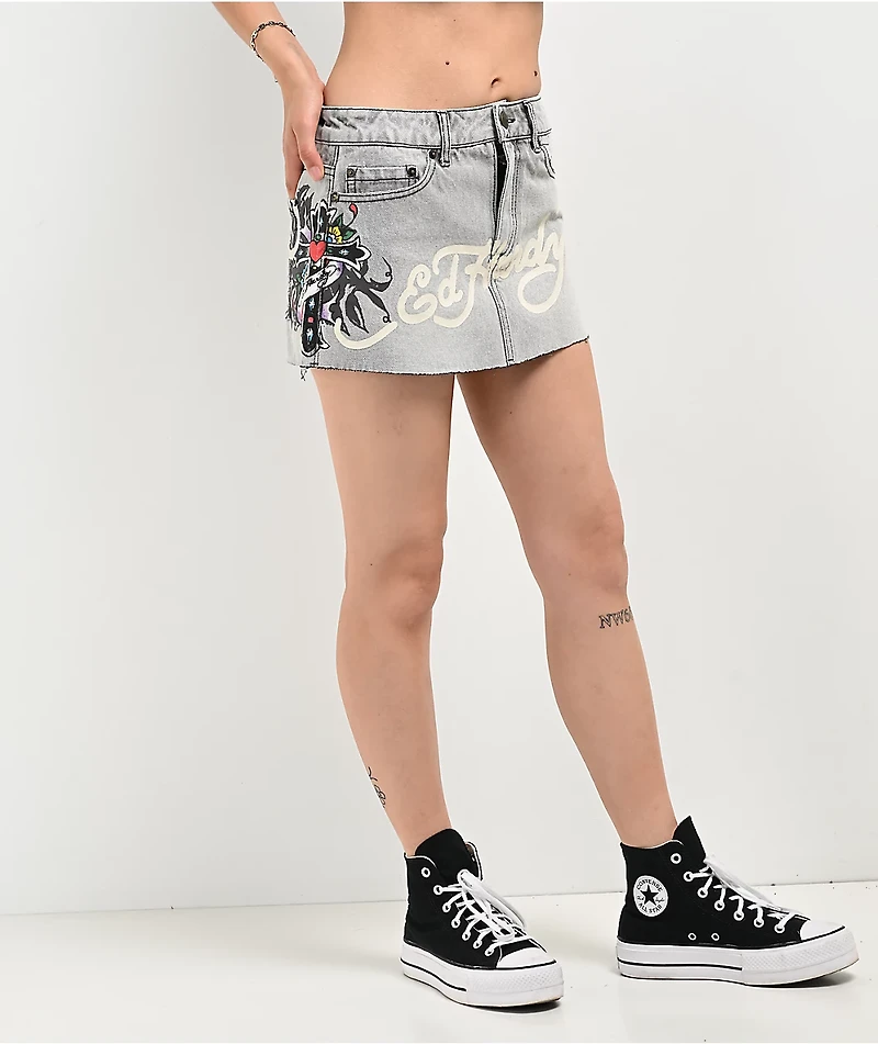 Ed Hardy Cross Denim Cutoff Mini Skirt
