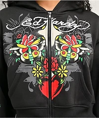 Ed Hardy Cross Heart Black Crop Zip Hoodie