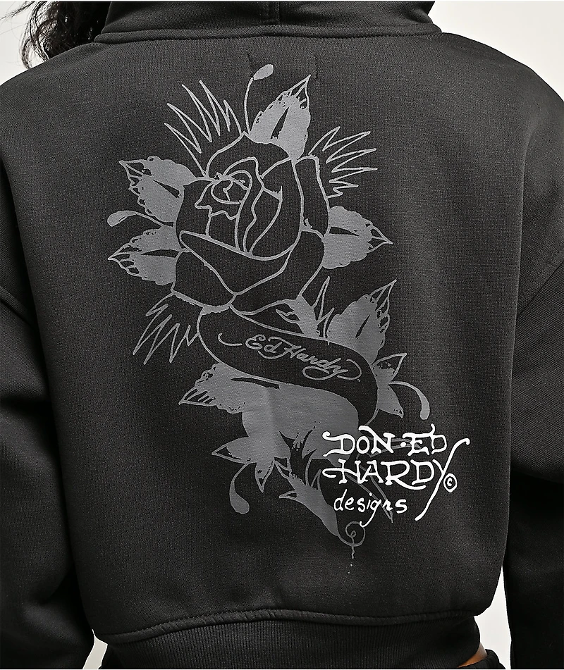 Ed Hardy Cross Heart Black Crop Zip Hoodie
