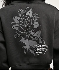 Ed Hardy Cross Heart Black Crop Zip Hoodie