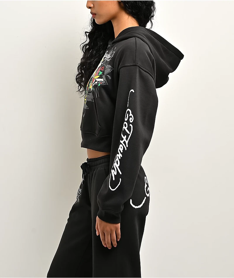 Ed Hardy Cross Heart Black Crop Zip Hoodie