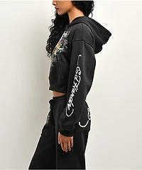 Ed Hardy Cross Heart Black Crop Zip Hoodie
