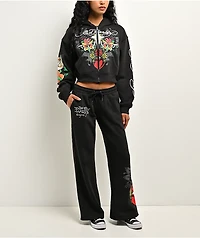 Ed Hardy Cross Heart Black Crop Zip Hoodie