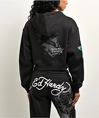 Ed Hardy Cross Heart Black Crop Zip Hoodie