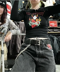Ed Hardy Cross Heart Black Long Sleeve Crop T-Shirt