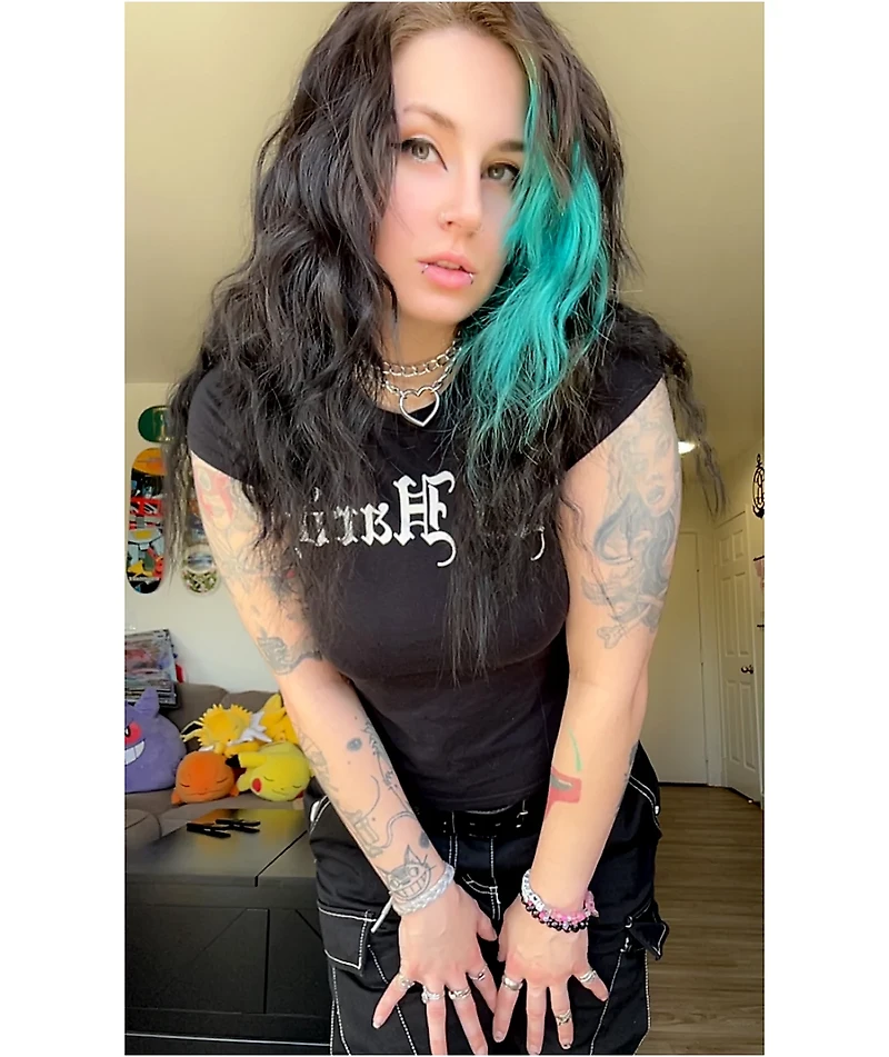 Ed Hardy Cross Heart Cap Sleeve Black T-Shirt