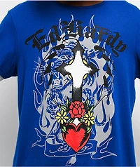 Ed Hardy Cross Heart French Blue & White 2fer Long Sleeve T-Shirt