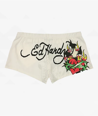 Ed Hardy Cross Heart Ivory Lounge Shorts