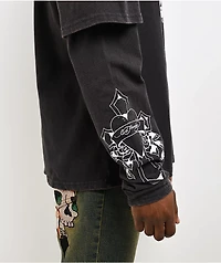 Ed Hardy Cross Skull Black Wash 2fer Long Sleeve T-Shirt