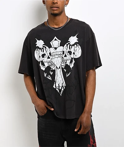 Ed Hardy Cross Skull Black Wash Crop T-Shirt
