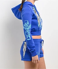 Ed Hardy Cross Wings Royal Blue Crop Zip Hoodie