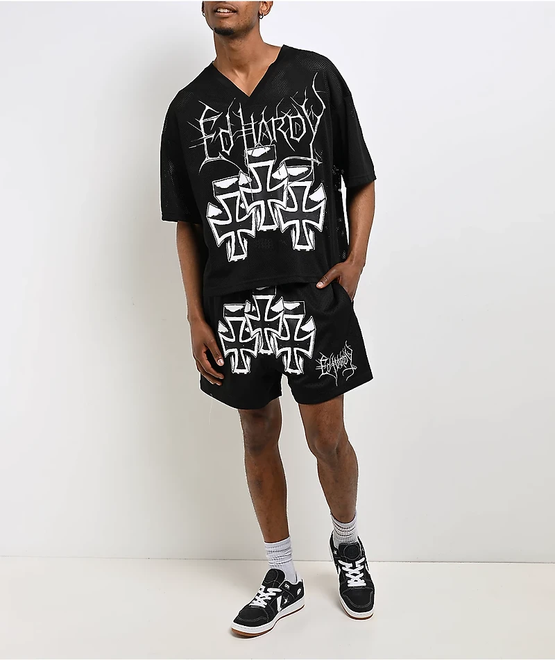 Ed Hardy Crosses Black Crop Football Jersey