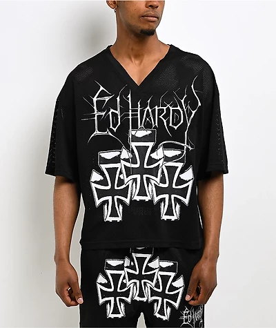 Ed Hardy Crosses Black Crop Football Jersey