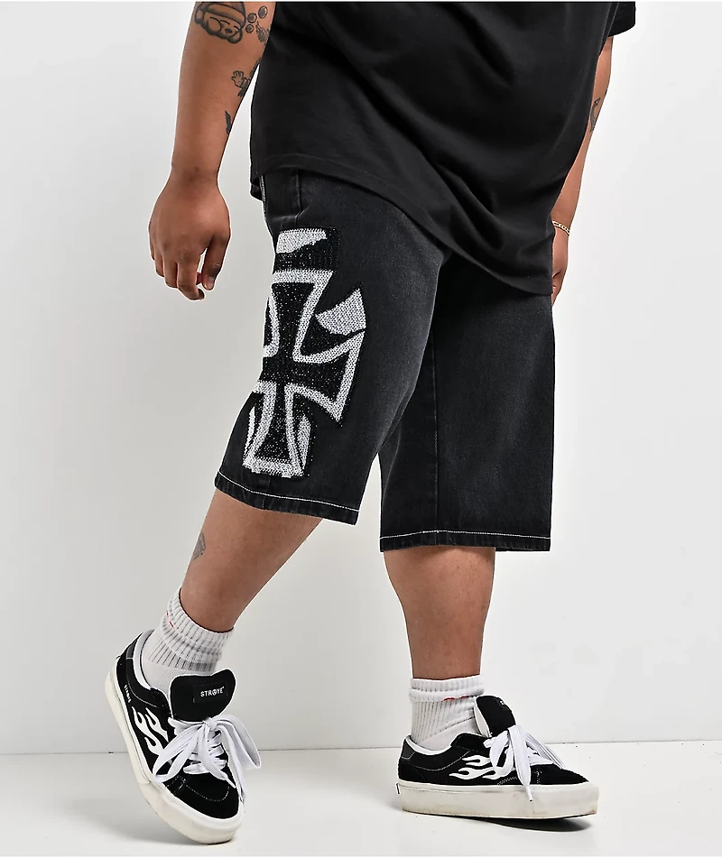 Ed Hardy Crosses Black Denim Shorts