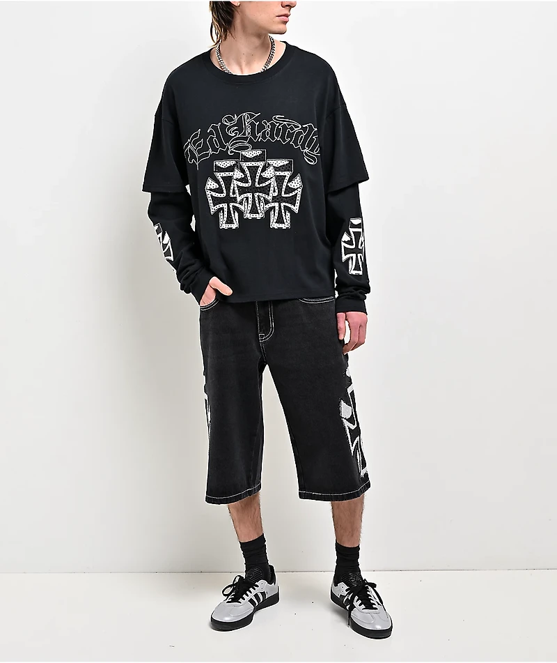 Ed Hardy Crosses Black Denim Shorts