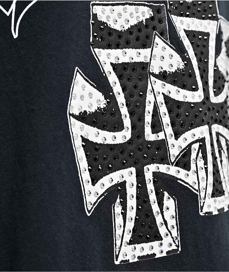 Ed Hardy Crosses Rhinestone Black 2fer Long Sleeve T-Shirt