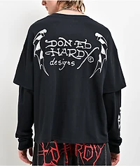 Ed Hardy Crosses Rhinestone Black 2fer Long Sleeve T-Shirt