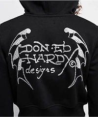 Ed Hardy Crosses Rhinestone Black Crop Zip Hoodie