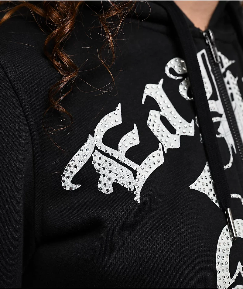Ed Hardy Crosses Rhinestone Black Crop Zip Hoodie