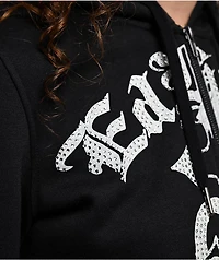 Ed Hardy Crosses Rhinestone Black Crop Zip Hoodie