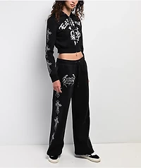 Ed Hardy Crosses Rhinestone Black Crop Zip Hoodie