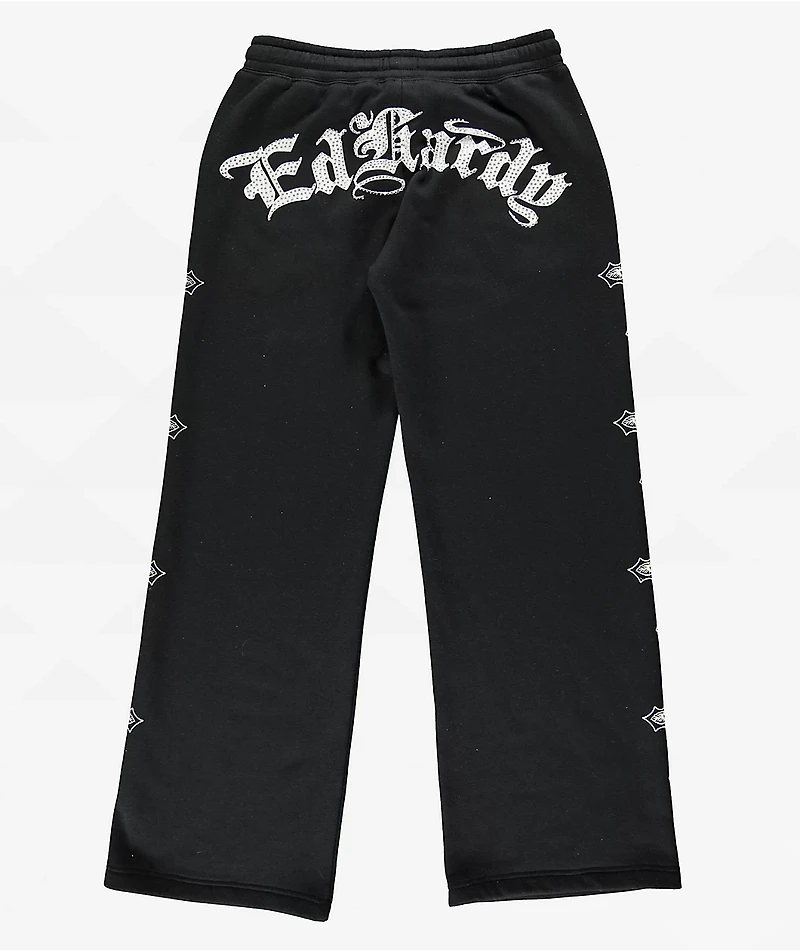 Ed Hardy Crosses Rhinestone Black Wide Leg Sweatpants