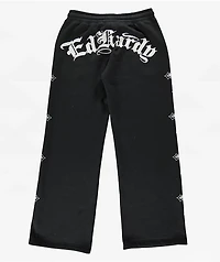 Ed Hardy Crosses Rhinestone Black Wide Leg Sweatpants