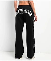 Ed Hardy Crosses Rhinestone Black Wide Leg Sweatpants