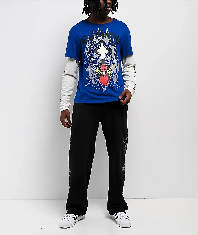 Ed Hardy Crosses Sunfade Black Baggy Sweatpants