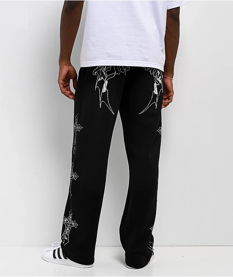 Ed Hardy Crosses Sunfade Black Baggy Sweatpants