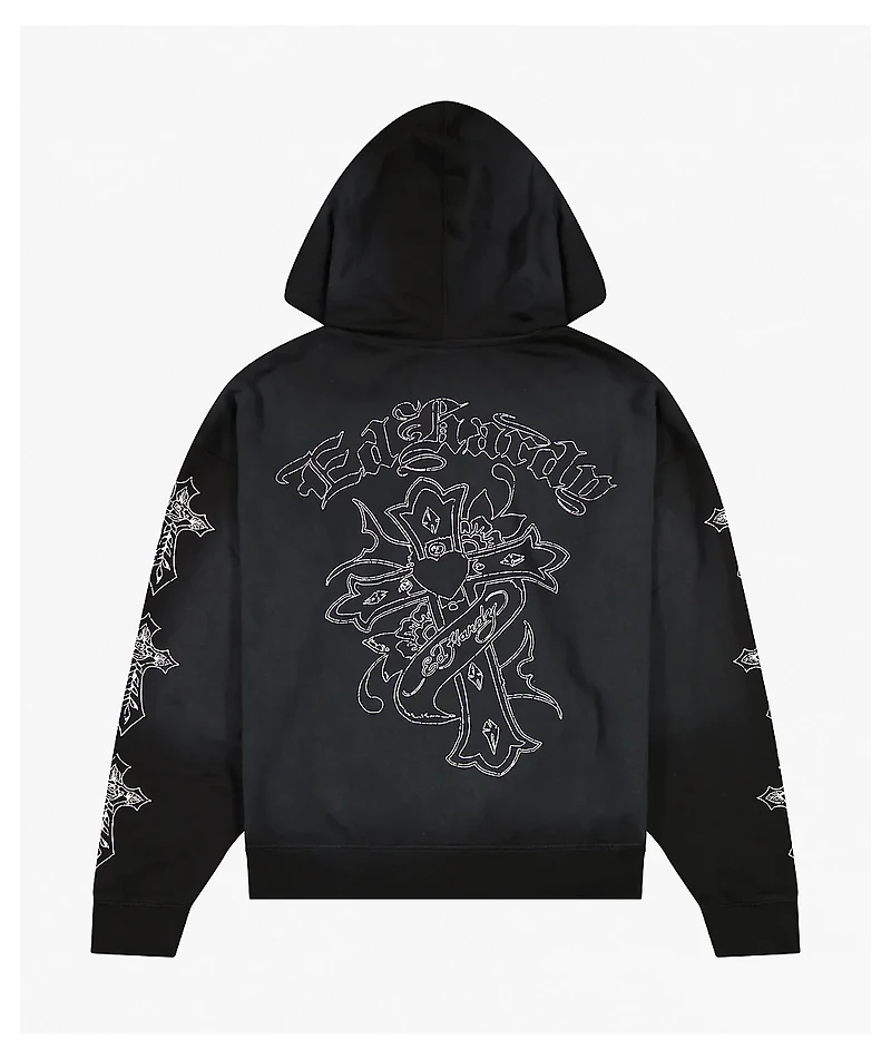 Ed Hardy Crosses Sunfade Black Zip Hoodie